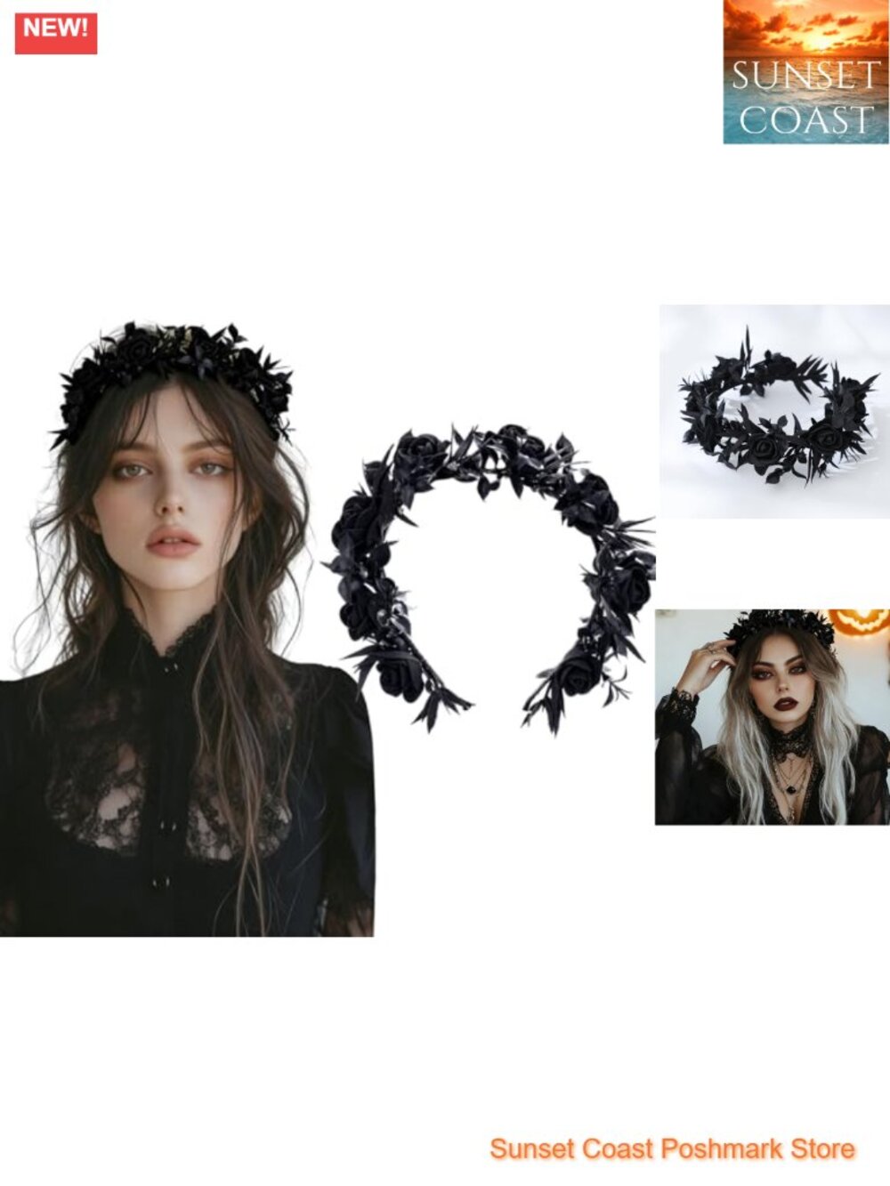 Black Rose Flower Crown Headband Renaissance Cosplay Headpiece